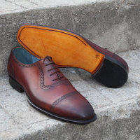 Crafted Leather Classic Brown Leather Oxford Lace up Dress Shoes - Thumbnail 1