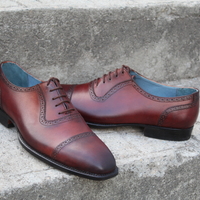 Crafted Leather Classic Brown Leather Oxford Lace up Dress Shoes - Thumbnail 2