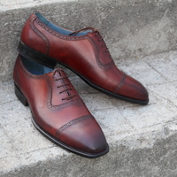 Crafted Leather Classic Brown Leather Oxford Lace up Dress Shoes - Thumbnail 4