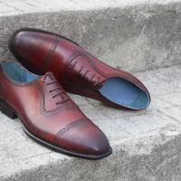 Crafted Leather Classic Brown Leather Oxford Lace up Dress Shoes - Thumbnail 5