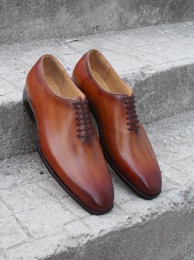 Crafted Leather Classic Brown Shaded Patina Leather Oxford Lace up Dress Shoes