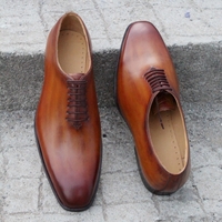 Crafted Leather Classic Brown Shaded Patina Leather Oxford Lace up Dress Shoes - Thumbnail 1