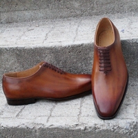 Crafted Leather Classic Brown Shaded Patina Leather Oxford Lace up Dress Shoes - Thumbnail 2