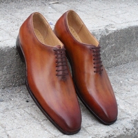 Crafted Leather Classic Brown Shaded Patina Leather Oxford Lace up Dress Shoes - Thumbnail 3