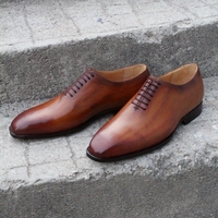 Crafted Leather Classic Brown Shaded Patina Leather Oxford Lace up Dress Shoes - Thumbnail 4