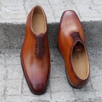 Crafted Leather Classic Brown Shaded Patina Leather Oxford Lace up Dress Shoes - Thumbnail 5