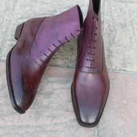 Crafted Leather Classic Dress Shoes Burgundy Patina Leather Ankle High Boot  - Thumbnail 1