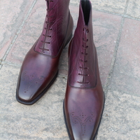 Crafted Leather Classic Dress Shoes Burgundy Patina Leather Ankle High Boot  - Thumbnail 2