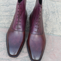 Crafted Leather Classic Dress Shoes Burgundy Patina Leather Ankle High Boot  - Thumbnail 3