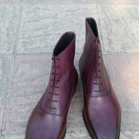 Crafted Leather Classic Dress Shoes Burgundy Patina Leather Ankle High Boot  - Thumbnail 4