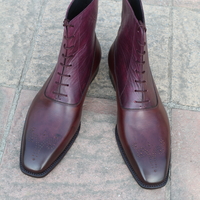 Crafted Leather Classic Dress Shoes Burgundy Patina Leather Ankle High Boot  - Thumbnail 5
