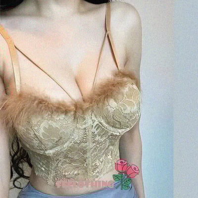 Sexy french lace fishbone light luxury feather tassel vest - Thumbnail 5