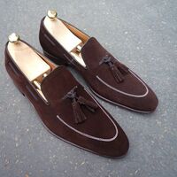 NEW Handmade Chocolate Brown shoes, Men's Loafer Slip On Moccasin Suede Tussle s - Thumbnail 4