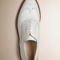 New Men's Handmade Leather White Rounded Brogue Toe Oxford Wing Tip Stylish Shoe - Thumbnail 4
