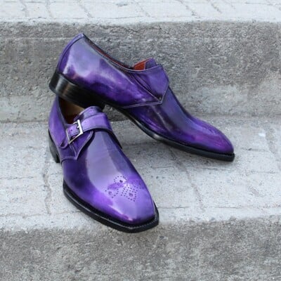Handmade purple split toe leather oxford men's dress lace up shoes - Thumbnail 5
