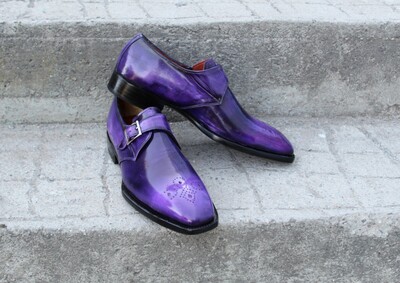 Handmade Purple Split Toe Leather Oxford Men's Dress Lace up Shoes