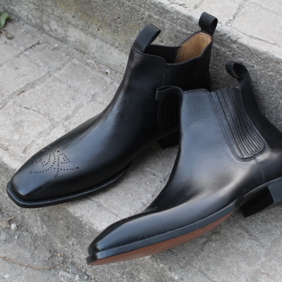 New handmade men black calf leather chelsea boots  - Thumbnail 5