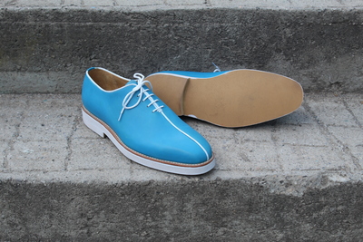 Handmade Leather Oxford Navy Blue Color Cap Toe Lace up Formal Dress Shoes For Men's