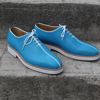 Handmade Leather Oxford Navy Blue Color Cap Toe Lace up Formal Dress Shoes For Men's - Thumbnail 1