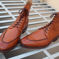 Handmade Men's Brown High Ankle Lace up Leather Boots - Thumbnail 5