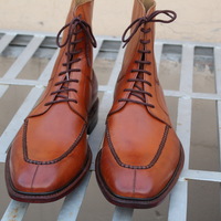 Handmade Men's Brown High Ankle Lace up Leather Boots - Thumbnail 2