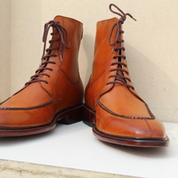 Handmade Men's Brown High Ankle Lace up Leather Boots - Thumbnail 1