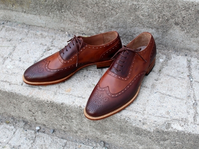 Handmade Men Full Brogue Brown Wingtip Dress Oxford Shoes