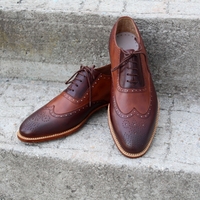 Handmade Men Full Brogue Brown Wingtip Dress Oxford Shoes - Thumbnail 2