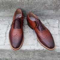 Handmade Men Full Brogue Brown Wingtip Dress Oxford Shoes - Thumbnail 1