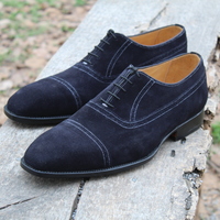 Crafted Leather Handcrafted Luxury Black Suede Leather Dress Shoes - Thumbnail 1