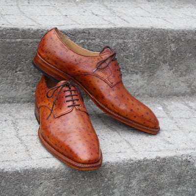 Crafted leather classic brown ostrich leather dress shoes - Thumbnail 5