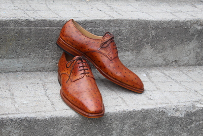 Crafted Leather Classic Brown Ostrich Leather Dress Shoes