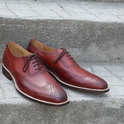 Premium leather brown tone wingtip brogue men handmade oxford dress shoes - Thumbnail 5