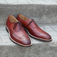 Premium Leather Brown Tone Wingtip Brogue Men Handmade Oxford Dress Shoes - Thumbnail 1