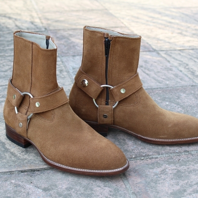 Crafted leather classic brown suede jodhpur boots with cuban heel - Thumbnail 5