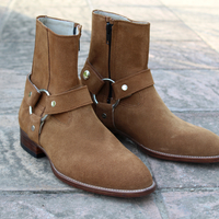 Crafted Leather Classic Brown Suede Jodhpur Boots with Cuban Heel - Thumbnail 1