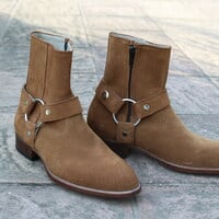 Crafted Leather Classic Brown Suede Jodhpur Boots with Cuban Heel - Thumbnail 2