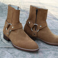Crafted Leather Classic Brown Suede Jodhpur Boots with Cuban Heel - Thumbnail 3