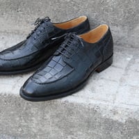 Crafted Leather Classic Men Shoes Black Exotic Crocodile Leather Split Toe Dress Oxford - Thumbnail 1