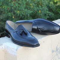 Crafted Leather Handmade Black Tassel Loafers Shoes for Men - Thumbnail 4
