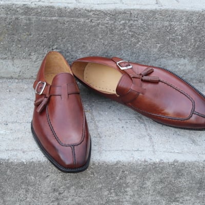 Crafted leather classic brown leather monk strap shoes - Thumbnail 5