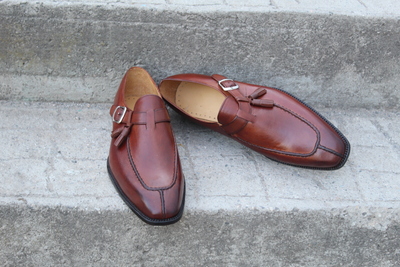 Crafted Leather Classic Brown Leather Monk Strap Shoes