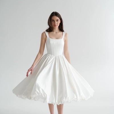 Exquisite midi wedding dress with double straps