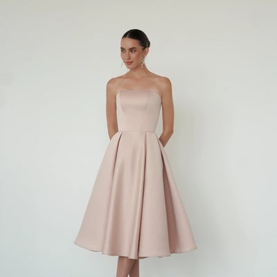 A-line strapless midi prom dress with box pleats