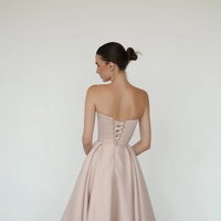 A-line Strapless Midi Prom Dress with Box Pleats - Thumbnail 1