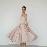 A-line Strapless Midi Prom Dress with Box Pleats - Thumbnail 2