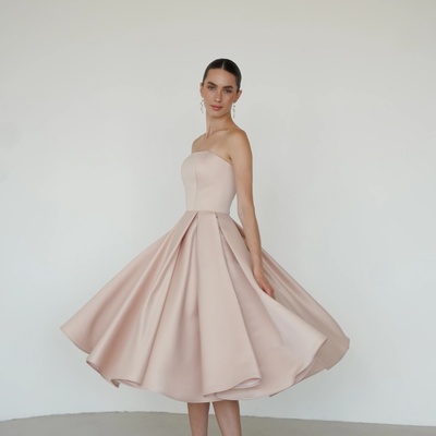 A-line strapless midi prom dress with box pleats