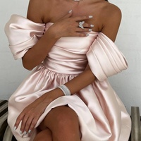 Pink Satin Homecoming Dress with Dropped Sleeves - Thumbnail 2