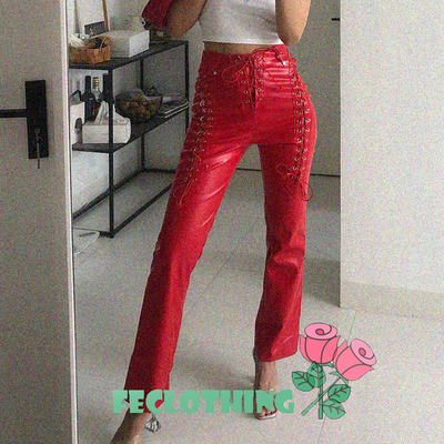 (no refund and exchange)high waist cutout strap straight leg pu leather pants