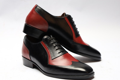 Crafted Leather Classic Red Black Leather Wingtip Oxford Lace up Dress Shoes